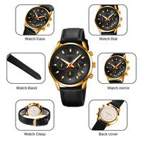 Montre de mode lumineuse pour homme, quartz, alliage, verre, 40 mm, 20 mm, étanche, bracelet en cuir véritable, chronographe à aiguilles
