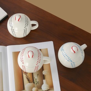 Tasse à café en céramique 3D créative en forme de balle de baseball avec couvercle assorti, rouge, noir, bleu, cadeau pour les fans de sport, compatible micro-ondes, vente en gros - Product Image 2