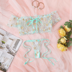 Ensemble de lingerie de luxe européen et américain d'été à pois en maille, sans bretelles, épaules dénudées, pyjama sexy pour femme, lingerie intime - Product Image 3