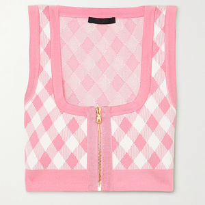 Guoou dệt kim kẻ sọc dệt kim váy và Top Set Zip Áo len Crop quần áo của phụ nữ đan Tank Tops - Product Image 3