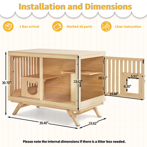 Casa para Gatos de Madera Natural Ecológica y Saludable con Poste Rascador y Puerta de <span class=keywords><strong>Escape</strong></span> para Gatos de Interior, Muebles Modernos para Mascotas - Product Image 4
