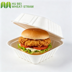 Hộp đựng <span class=keywords><strong>burger</strong></span> bằng bã mía tự phân hủy, dùng một lần, làm từ mía, không chứa PFAS, có thể dùng được trong lò vi sóng, dùng để mang đi - Product Image 1