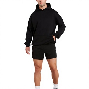 Sudadera con Capucha Negra Extra Grande para Hombre, Manga Larga, Color Sólido, Algodón French Terry, Estilo Casual para Otoño, con Bolsillos - Product Image 1