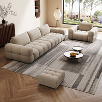 Canapé une place minimaliste italien capitonné, tissu chenille beige haut de gamme, cadre en bois amovible et lavable, garnissage en éponge et latex