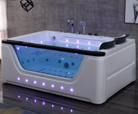 Baignoire de massage à remous moderne de luxe pour 2 personnes avec fenêtre en verre, spa intelligent en acrylique avec lumière LED