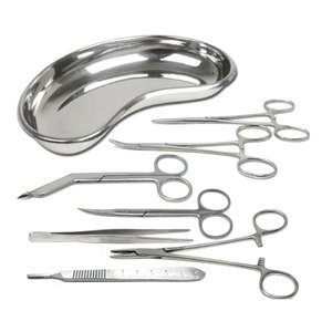 Kit de chirurgie mineure de base écologique 13 pièces - Instruments chirurgicaux manuels en acier inoxydable durable, plateau réniforme, kit de pansement - Product Image 1