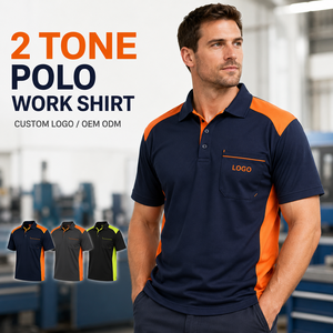 Industrial Uniform Men Color Block Pocket Performance Pique Short Sleeve 2 Tone <b>Polo</b> <b>Work</b> <b>Shirt</b> Custom Logo - Product Image 1