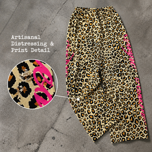 <span class=keywords><strong>Pantaloni</strong></span> Capri da <span class=keywords><strong>Uomo</strong></span> Y2K a Gamba Larga in Cotone 100% di Alta Qualità, Traspiranti, Lavorati a Maglia, con Stampa Leopardata e Scritta Rosa, Vita Elastica, Pesanti - Product Image 4