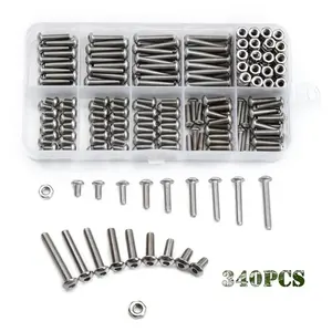 340pcs Stainless Steel M3 Hex Socket Pan Head Screws Cylindrical Hexagon Socket And Nut Combination Box