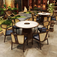 Tables et chaises de salle à manger rondes de luxe en marbre et métal modernes de Chine pour restaurant, ensemble de mobilier de banquettes incrustées