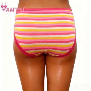 أميسي 8041 #   ملابس داخلية يومية للفتيات من الحرير الحليبي المطبوع بنقوش زهرية وخطوط ملونة بالجملة - Product Image 2