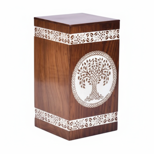 Urne funéraire en bois faite à la main de style moderne conception d'arbre de vie adulte mâle femelle funéraire funéraire urne décorative style américain - Product Image 1