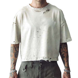 Finch Garment Heavyweight Streetwear Blank Vintage Washed <strong>Tee</strong> Mens Boxy Cropped Oversized Distressed Tshirt - Product Image 1