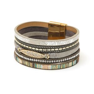 Wrap <b>Leather</b> <b>Bracelet</b> Innovative Global Export Service Crushed Opal Inlay Holiday Gift for Women Non-magnetic Steel - Product Image 2