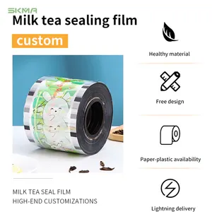 Disposable Eco Friendly Print Logo Sealing Film Juice Beverage Bubble Tea Cups Sealing Film For Milk Tea Shop