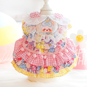 Robe de princesse pour animaux de compagnie, rose, imprimé animal mignon, polyester, printemps-été, vêtements pour petits chiens et chats, jupe style Lolita - Product Image 3