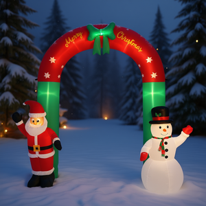 Décoration d'arche festive de 8 pieds avec bonhomme de neige Père Noël 7 lumières décorations gonflables de cour de vacances en plein air - Product Image 2
