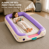 Grand lit de voyage gonflable pour tout-petits avec entrée basse, matelas en PVC floqué et graphismes personnalisés licorne