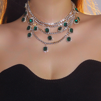 Collier pendentif de luxe scintillant en alliage de cuivre et cristal vert superposé, bijoux de mariage pour femme, vente en gros