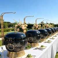 Chauffe-Plats de Luxe Noir et Or avec Dentelle, pour Buffets, Traiteur, Hôtellerie, Réceptions, Alimenté à l'Alcool