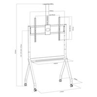 Meuble TV mobile en acier QDE sur roulettes, chariot TV portable avec support de tableau blanc interactif