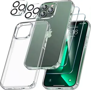 5 In 1 Combo Clear TPU PC Hard Cover With 2 Pack Tempered Glass Camera Lens Screen Protector for iPhone 14 15 Pro Max Phone Case