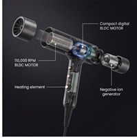 Sèche-cheveux électrique d'extérieur à haute vitesse 1800W avec moteur sans balais BLDC, technologie ionique et fonction anti-nuances de saleté intelligente