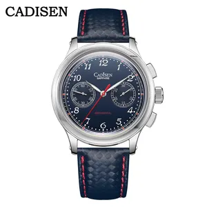 CADISEN नई घड़ी क्रोनोग्रफ़ यांत्रिक Wristwatches सीगल ST1900 Swanneck आंदोलन Mens देखो गुंबददार गिरफ्तारी नीलम क्रिस्टल उपहार