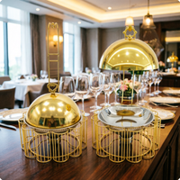 Réchaud de buffet doré en acier inoxydable avec base en forme de fleur, ensemble chauffe-plats suspendu pour mariage et fête d'anniversaire