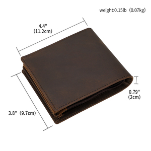 Portefeuille Homme en Cuir Véritable Pleine Fleur Marron avec Fermeture Éclair, Style Luxe Slim, en Cuir de Vachette Crazy Horse, Protection RFID, Idéal pour le Dropshipping (USA) - Product Image 5