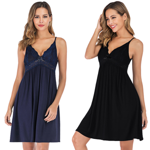 Camisón Sexy de Encaje de Algodón Modal para Mujer, Cintura Elástica, Transpirable, Largo hasta la Rodilla, Ropa de Dormir, Ropa de Casa - Product Image 4
