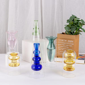 Modern Double Wall Teal Tabletop Flower <strong>Vase</strong> Glass <strong>Cylinder</strong> <strong>Vase</strong> for Weddings - Product Image 4