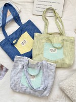 Sac fourre-tout à deux anses en tissu écossais personnalisé avec logo, grande capacité, pour femme, idéal pour l'école et le quotidien, durable, directement de l'usine