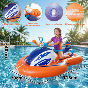 Bouée gonflable Requin Jet Ski avec pistolet à eau pour enfants, jouet aquatique d'extérieur, orange et violet, en PVC - Product Image 4