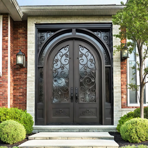 Vòng đầu đôi rèn sắt thiết kế cửa chính lối vào an ninh thép cửa ra vào cửa với transom - Product Image 2