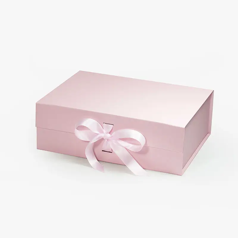 Tapa magnética plana plegable rosa de lujo cerrada embalaje de regalo caja de cartón de regalo con cinta