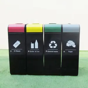 Poubelle à 4 compartiments Poubelle recyclée Qarbage Can Poubelle extérieure en métal station poubelle avec couvercle roulant