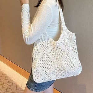 Sac fourre-tout en tricot ajouré Lazy Vibe pour femme, grande capacité, sac à bandoulière tissé d'été, sac à main polyvalent décontracté pour le quotidien et le shopping - Product Image 2