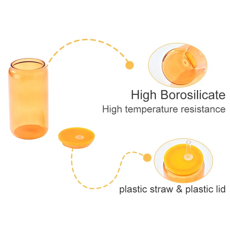 미국 창고 16 온스 승화 투명 유리 머그 16 온스 다채로운 유리 맥주 캔 대나무 뚜껑과 빨대