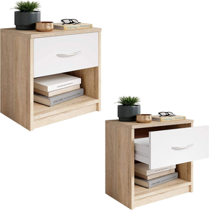 Mesita <span class=keywords><strong>de</strong></span> <span class=keywords><strong>Noche</strong></span> Moderna <span class=keywords><strong>de</strong></span> Madera con Diseño <span class=keywords><strong>de</strong></span> Panel en Acabado <span class=keywords><strong>Roble</strong></span> <span class=keywords><strong>Blanco</strong></span> Sonoma, con Cajón <span class=keywords><strong>de</strong></span> Altura Ajustable para Dormitorio - Product Image 4