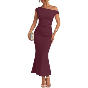 Vestido Maxi Elegante de Fiesta para Mujer con Hombros Descubiertos, Vestido Formal de Un Solo Hombro para Invitadas de Boda, Tela Jersey - Product Image 1