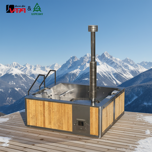 Bain à remous électrique à bois Vapa Square avec contrôle SpaNET, design moderne, hybride, pour usage extérieur - Product Image 1