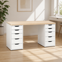 YIFAN Coiffeuse moderne avec plateau blanc/bleu/chêne, bureau Lagkapten/Alex avec grand rangement et nombreux tiroirs, très pratique