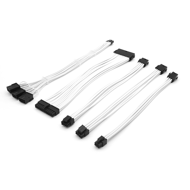 Sleeved Psu Cable Extensions White Reel Kit 16AWG 30cm ATX 24P,CPU4+4P,,PCI-E 6P ,16PIN to 3*8pin for ATX Power Supply Cable