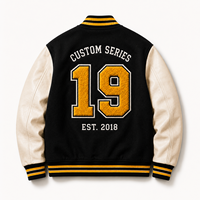 Blouson universitaire personnalisé pour homme avec patch en chenille, broderie de lettres, corps en laine et manches en similicuir, marque privée pour l'école