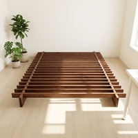 Lit Tatami Fluide en Bois Massif de Frêne Ancien Style Médiéval Sans Tête de Lit avec Cadre de Suspension Double/Simple