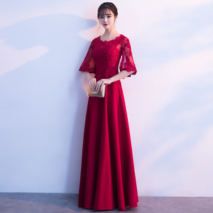 Red A-Line Satin Evening Dress Scoop Neck 3D Pattern Plus Size Long Formal Wear - Product Image 1