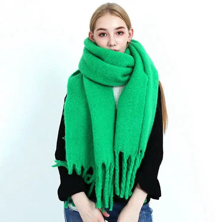 Модный плотный кашемировый шарф 320 г, большой длинный зимний шарф с кисточками, шарф из пашмины, платки для женщин, мягкие, теплые, простые, из полиэстера для взрослых