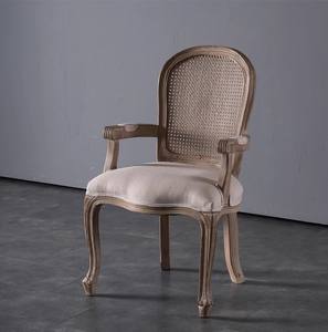 Kursi Makan kain antik Perancis, sandaran kursi belajar kamar tidur restoran gaya Amerika terbuat dari kayu padat rotan - Product Image 6