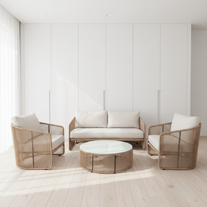 Ensemble de meubles de luxe modernes en rotin tressé <span class=keywords><strong>pour</strong></span> <span class=keywords><strong>terrasse</strong></span> <span class=keywords><strong>extérieure</strong></span>, chaise et <span class=keywords><strong>canapé</strong></span> <span class=keywords><strong>pour</strong></span> hôtel, patio, villa ou loisirs en extérieur - Product Image 1